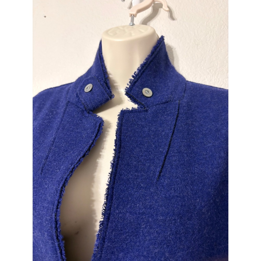 Eileen Fisher Royal Blue Purple Boiled Merino Wool Fringe Jacket Size Medium - Picture 4 of 13
